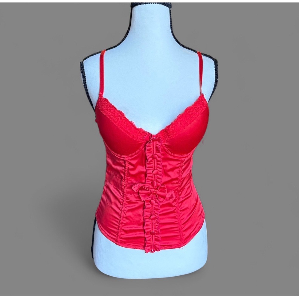Red Corset with Lace & Ruffle Details